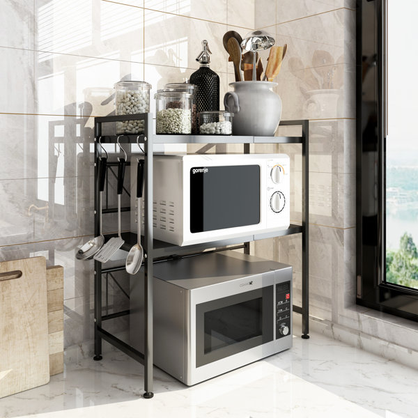 17 Stories 3Tier Extendable Microwave Oven Rack Shelf with 3 Hanging